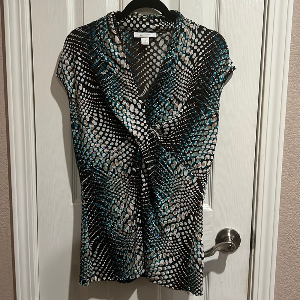 Dressbarn sleeveless top Sz Medium bright and sparkly! Brown, cream, teal